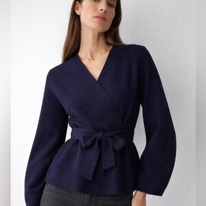 Zara Navy Blazer-Style Knit Cardigan Sweater w/ Belt, M